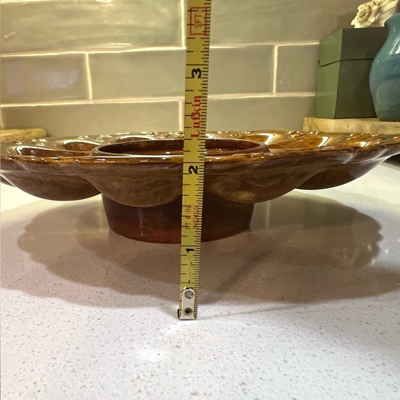 MCM Deviled Egg & Olive Dish Brown Orange Ceramic Dotted Glaze 1970s Holds 12 - Picture 8 of 8